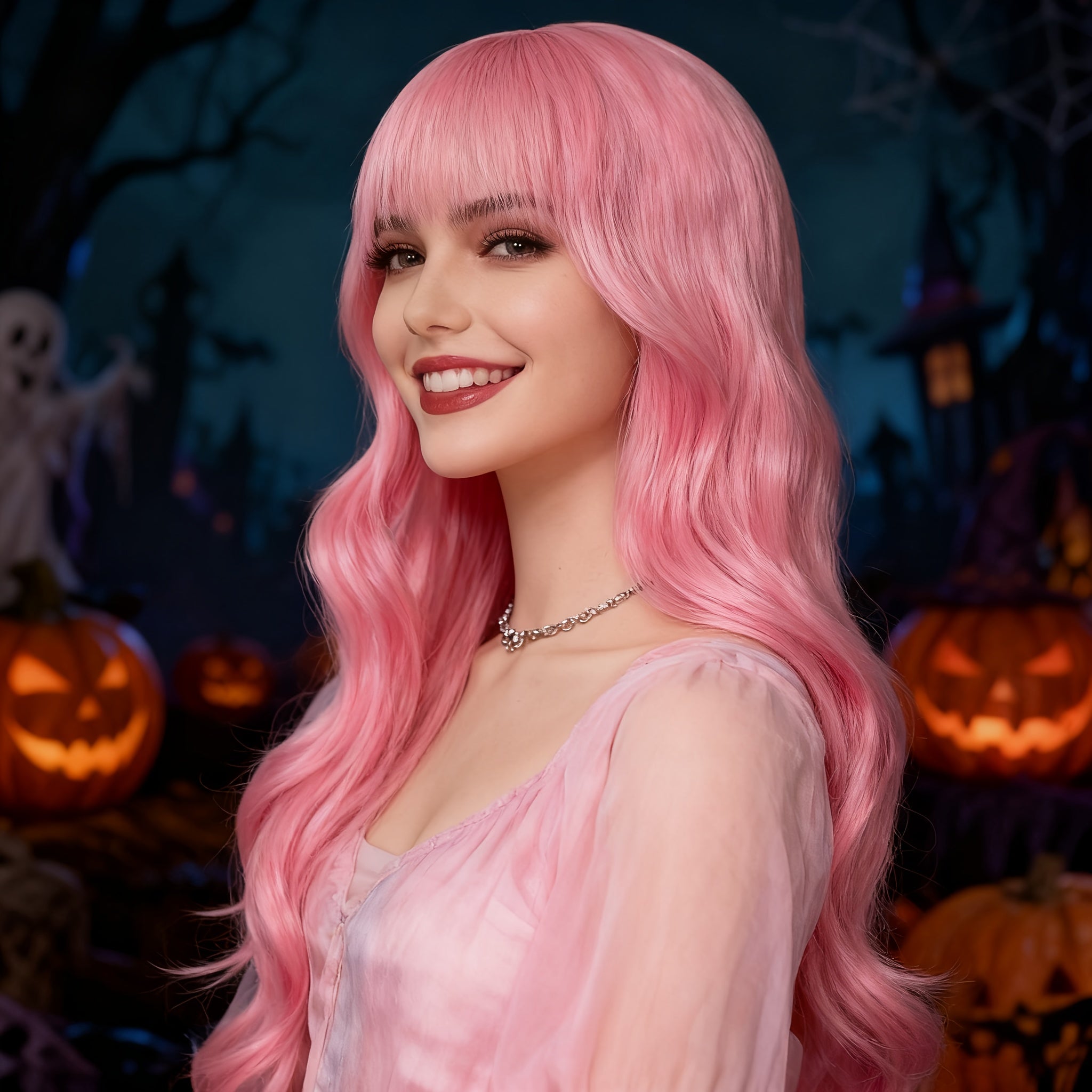 1pc Women'S Woven Wig, 26 Inch, Buckle Net, Body Wave, Protein Filament, Multicolor Options (Pink, Burgundy, Purple, Orange, Red), Ideal for Daily Wear, Halloween, Christmas, and Festive Occasions, Soft and Skin-Friendly