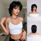 10-inch Elegant Black Short Hair, a Beautiful Daily Wig for Ladies, Made of Synthetic Fiber. Suitable for Vacations, Daily Use, and Fashion Styles, This Synthetic Fiber Wig Is Also Applicable to Music Festivals and Carnivals.