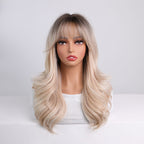 18-inch Medium-Length Gradient Brown-Golden Curly Wig with Bangs | Heat-Resistant Synthetic Hair Suitable for Women, Ideal for Daily Wear, Parties, Valentine'S Day, and Vacations