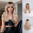 18-inch Medium-Length Gradient Brown-Golden Curly Wig with Bangs | Heat-Resistant Synthetic Hair Suitable for Women, Ideal for Daily Wear, Parties, Valentine'S Day, and Vacations