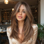 16 Inch Women's White & Golden Highlights Wig - Full Head Straight Hair with Bangs, -Resistant Synthetic Fiber for Cosplay, Daily Use Suitable for Work\u002FSchool, Volume & Scalp Coverage (No Visible)