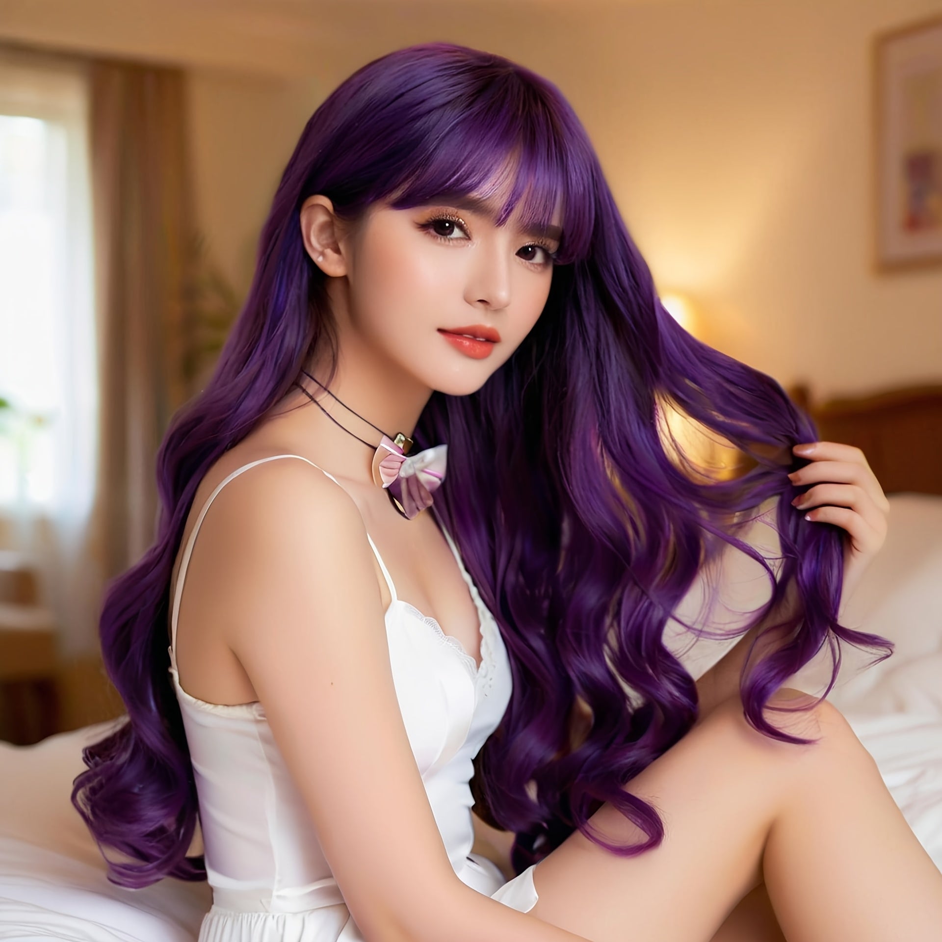 1pc Women'S Woven Wig, 26 Inch, Buckle Net, Body Wave, Protein Filament, Multicolor Options (Pink, Burgundy, Purple, Orange, Red), Ideal for Daily Wear, Halloween, Christmas, and Festive Occasions, Soft and Skin-Friendly