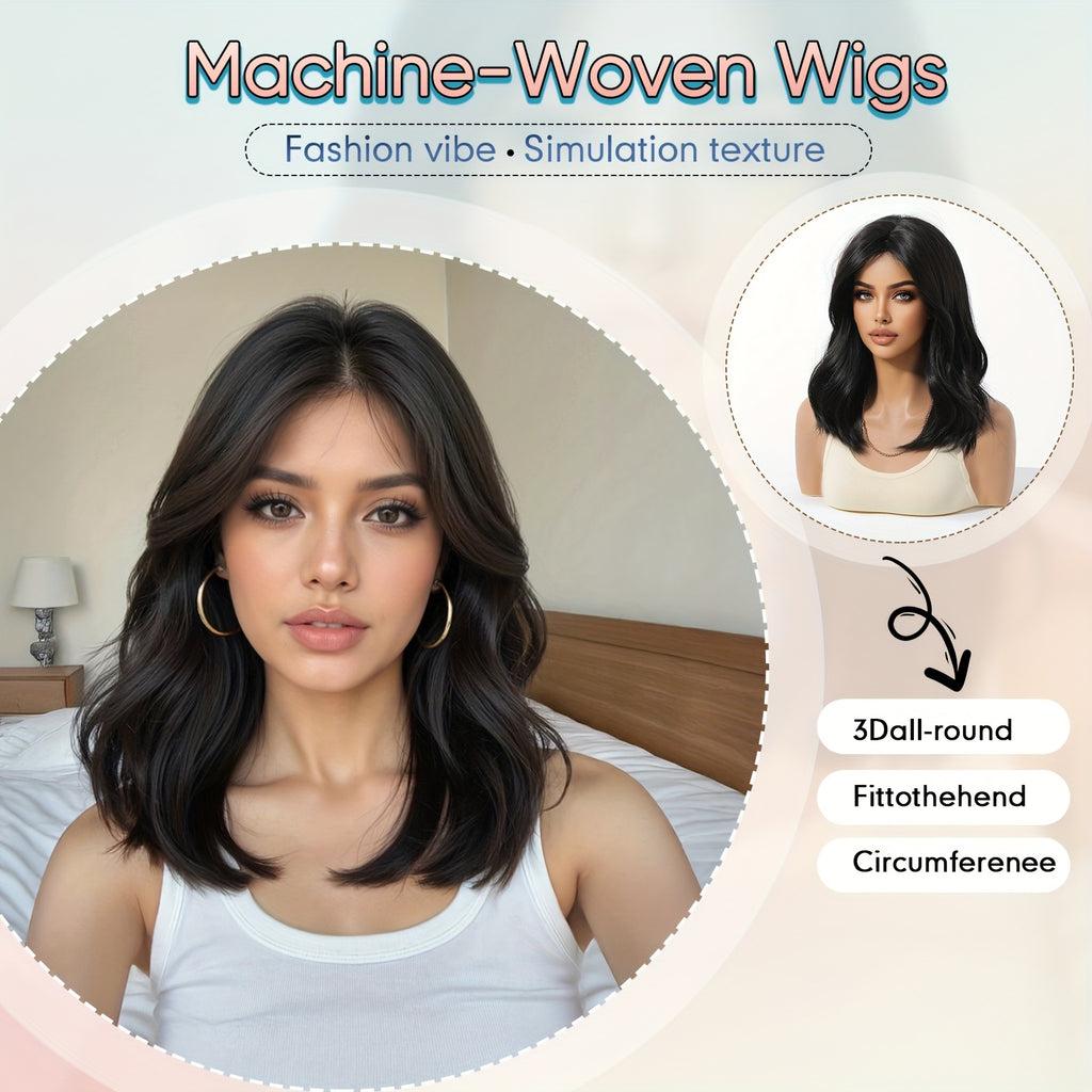 20 Inch Black Curly Wig with Figure-of-Eight Bangs; Wigs for Women, Carnival; Kpop, K Pop; Y2k; Cosplay; Fluffy Hair Net; Festive Atmosphere; Musthave for Beginners; Rose Net Hat; Comfortable to Wear; Matte High Temperature ; Unique Wig