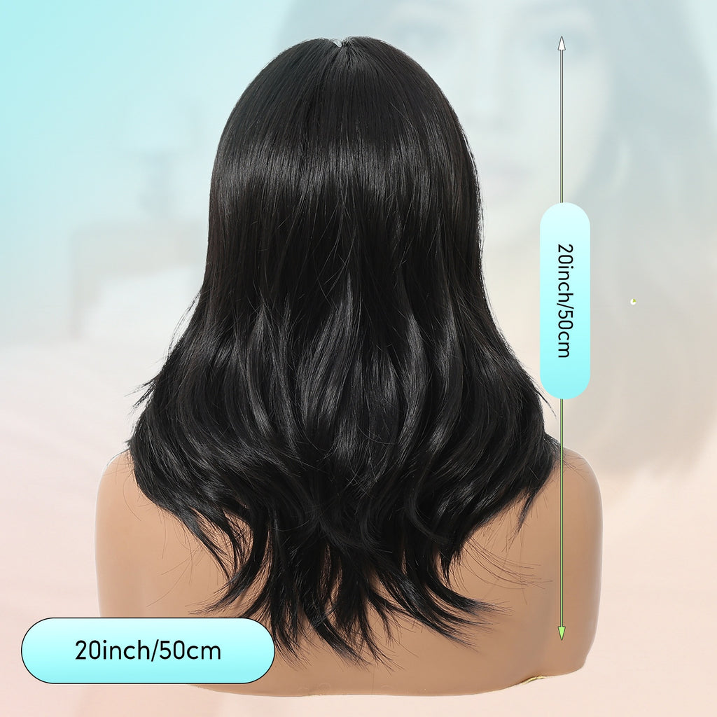 20 Inch Black Curly Wig with Figure-of-Eight Bangs; Wigs for Women, Carnival; Kpop, K Pop; Y2k; Cosplay; Fluffy Hair Net; Festive Atmosphere; Musthave for Beginners; Rose Net Hat; Comfortable to Wear; Matte High Temperature ; Unique Wig