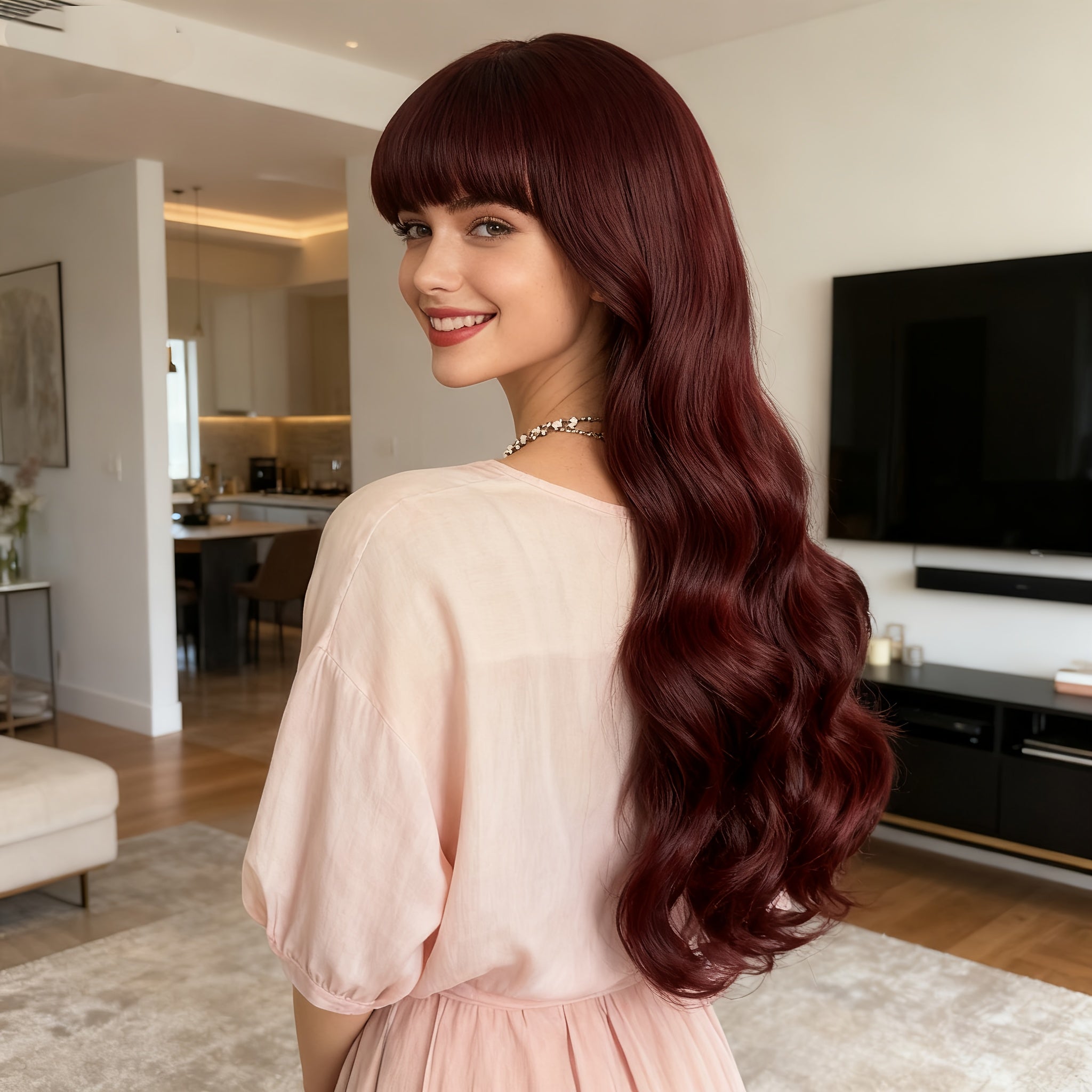 1pc Women'S Woven Wig, 26 Inch, Buckle Net, Body Wave, Protein Filament, Multicolor Options (Pink, Burgundy, Purple, Orange, Red), Ideal for Daily Wear, Halloween, Christmas, and Festive Occasions, Soft and Skin-Friendly