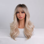18-inch Medium-Length Gradient Brown-Golden Curly Wig with Bangs | Heat-Resistant Synthetic Hair Suitable for Women, Ideal for Daily Wear, Parties, Valentine'S Day, and Vacations