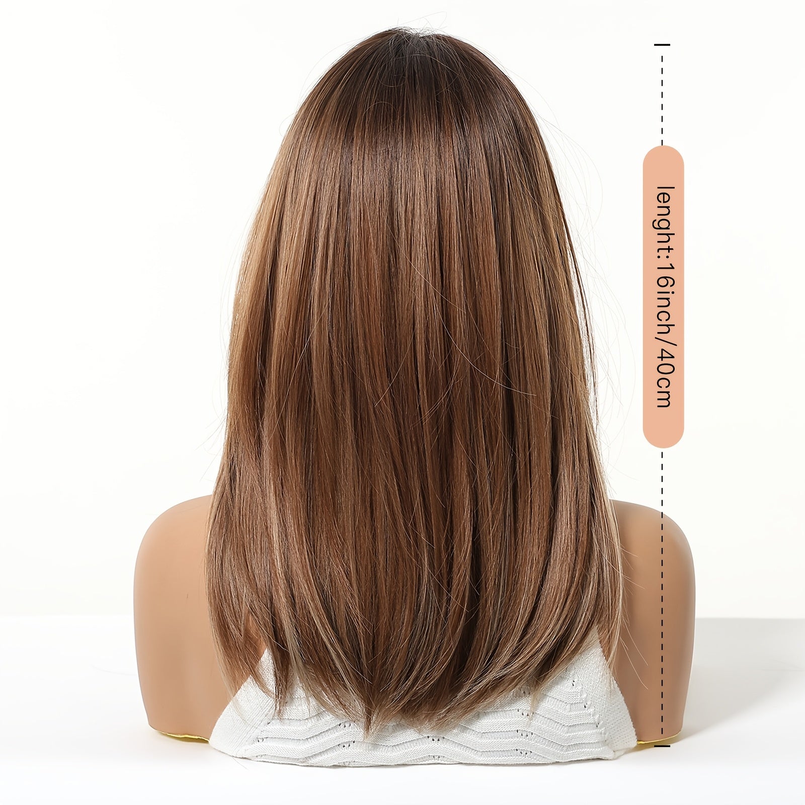 16 Inch Women's White & Golden Highlights Wig - Full Head Straight Hair with Bangs, -Resistant Synthetic Fiber for Cosplay, Daily Use Suitable for Work\u002FSchool, Volume & Scalp Coverage (No Visible)