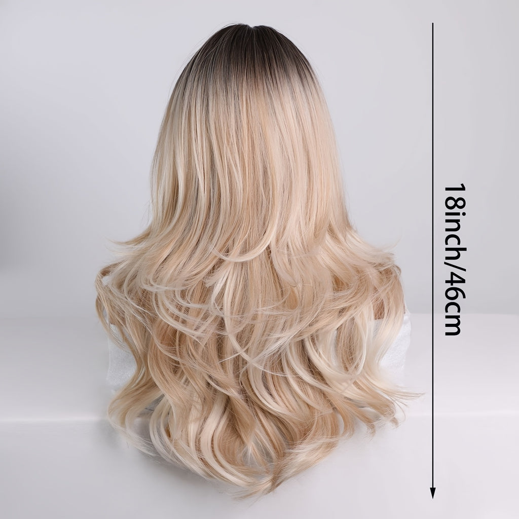 18-inch Medium-Length Gradient Brown-Golden Curly Wig with Bangs | Heat-Resistant Synthetic Hair Suitable for Women, Ideal for Daily Wear, Parties, Valentine'S Day, and Vacations