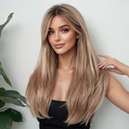 24-Inch Mixed Brown Synthetic Hair with Bangs | Layered Fashion Wig, Suitable for Women, Ideal for Daily Wear, Holidays, and Family Gatherings | Brand: DOFAMI