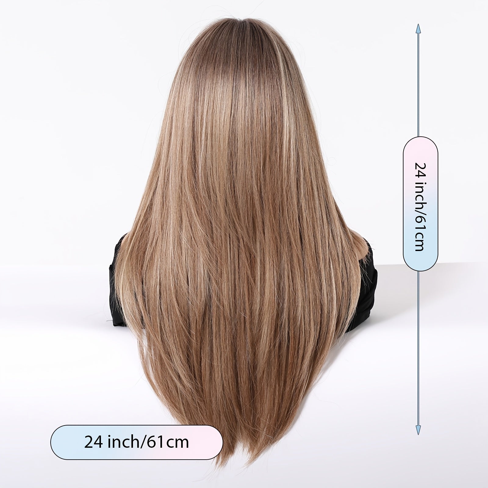 24-Inch Mixed Brown Synthetic Hair with Bangs | Layered Fashion Wig, Suitable for Women, Ideal for Daily Wear, Holidays, and Family Gatherings | Brand: DOFAMI