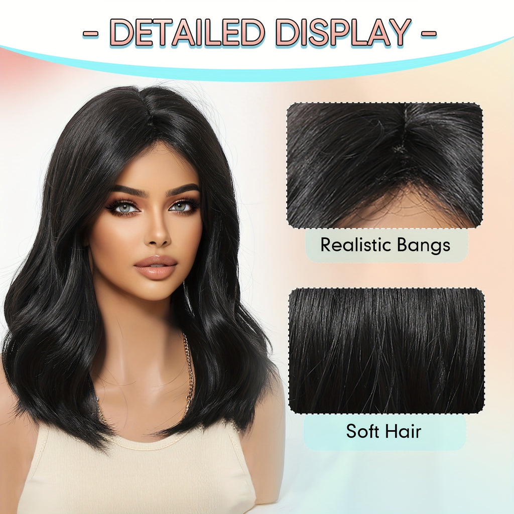 20 Inch Black Curly Wig with Figure-of-Eight Bangs; Wigs for Women, Carnival; Kpop, K Pop; Y2k; Cosplay; Fluffy Hair Net; Festive Atmosphere; Musthave for Beginners; Rose Net Hat; Comfortable to Wear; Matte High Temperature ; Unique Wig