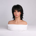 10-inch Elegant Black Short Hair, a Beautiful Daily Wig for Ladies, Made of Synthetic Fiber. Suitable for Vacations, Daily Use, and Fashion Styles, This Synthetic Fiber Wig Is Also Applicable to Music Festivals and Carnivals.